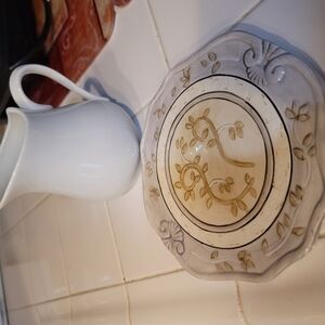 Elegant Small White Pitcher and Decorative Plate Set